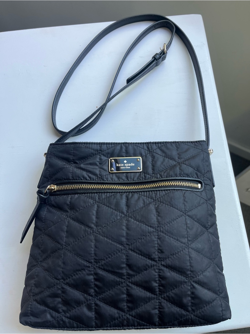 kate spade Black Quilted Nylon Crossbody Bag with Gold Hardware